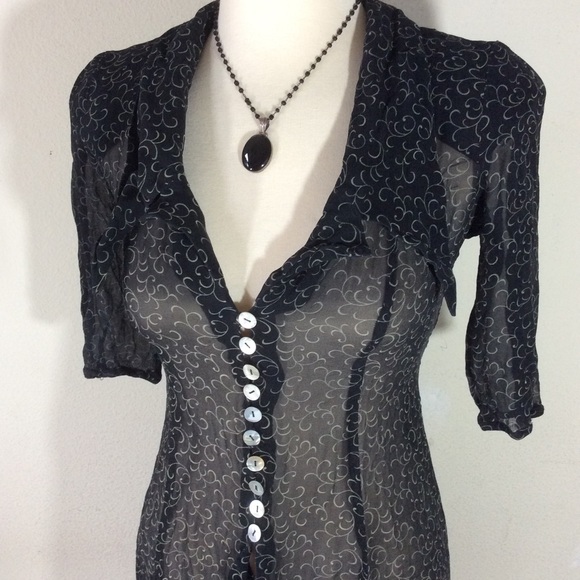 Vintage Sheer Button Up Dress Cover 90’s Swirls - Picture 2 of 8